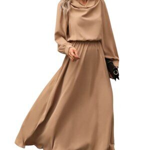 ❄️ EUC SHEIN Elegant Long Sleeve Brown Dress Size M